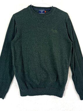 SUPERDRY Cotton Cashmere Crew Preppy Academia Premium Knit Sweater Mens M Green